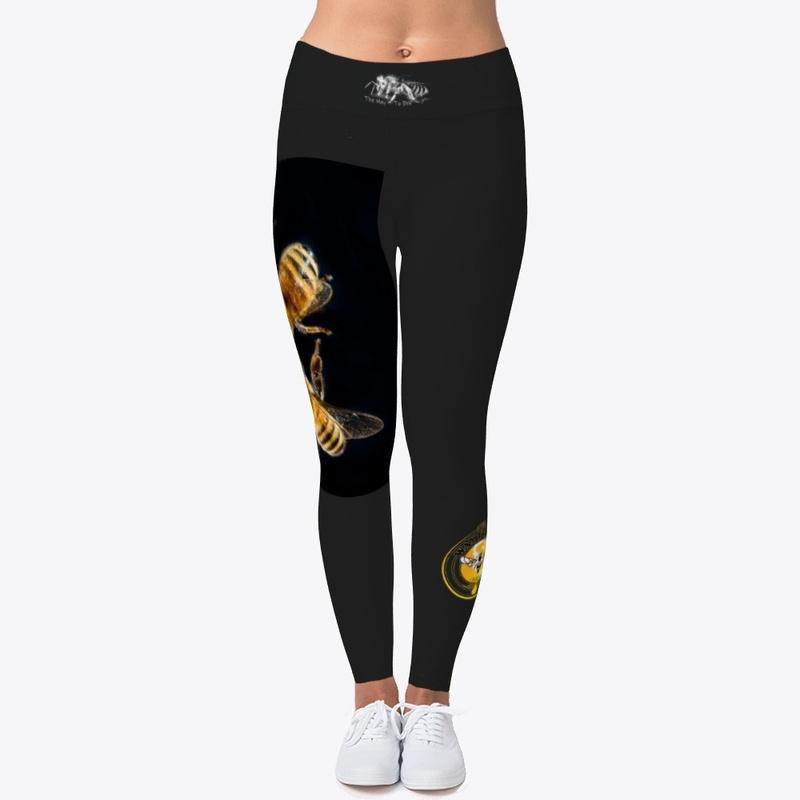 3 honey bees on black leggings